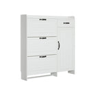 Shoe Cabinet With 4 Doors 1 Drawers, PVC Door With Shape, Large Space For Storage - White