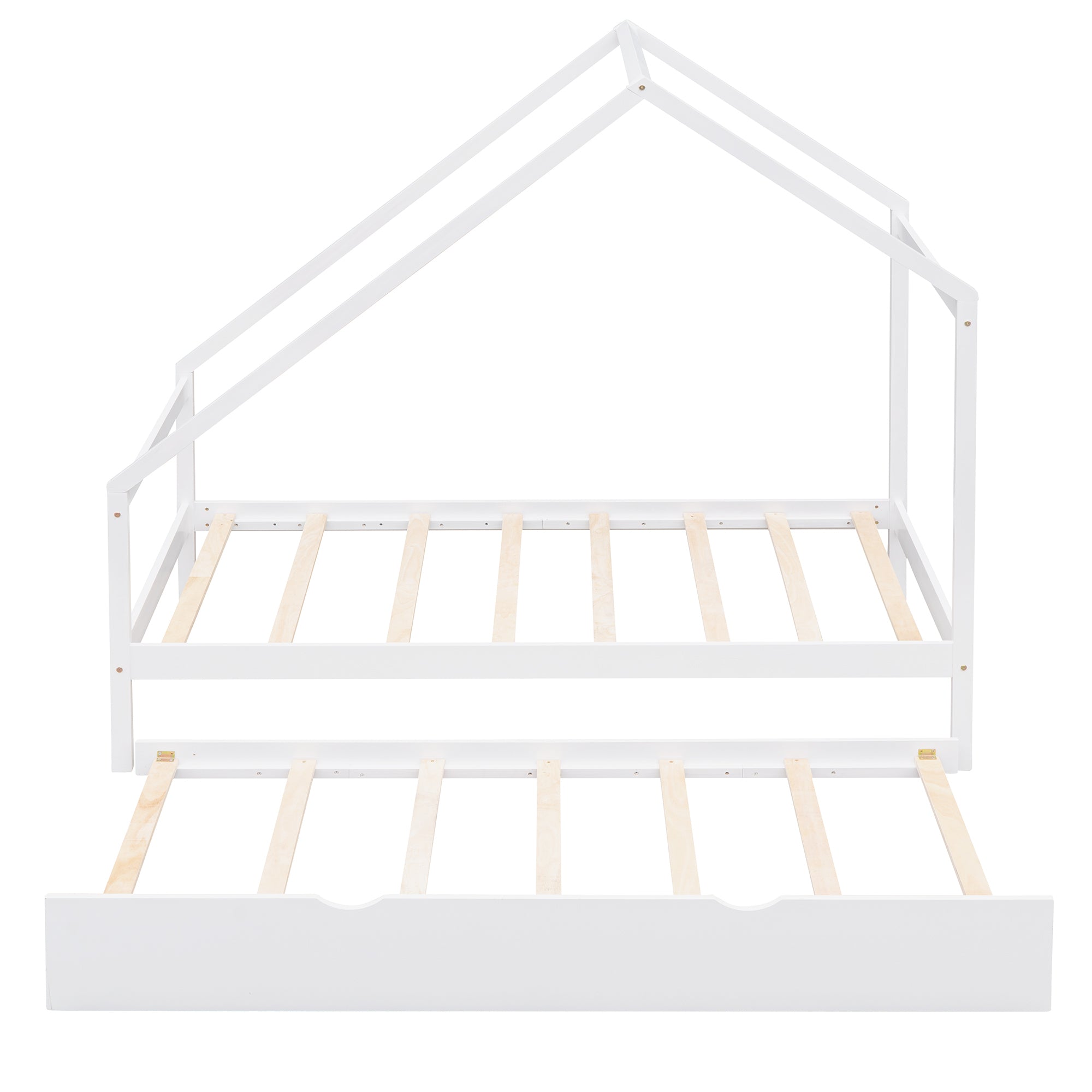 Twin Size Wooden House Bed With Twin Size Trundle, White - Atlantic Fine Furniture Melbourne FL