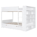 Full over Full Bunk Bed With 2 Drawers and Multi-layer Cabinet, White