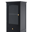 Tall Bathroom Storage Cabinet With Glass Doors, Free-Standing, Two Drawers, And Adjustable Shelves, MDF Board, Painted Perfect For Displaying Your Favorite Items