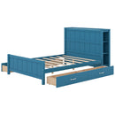 Full Size Platform Bed with Drawers and Storage Shelves, Blue