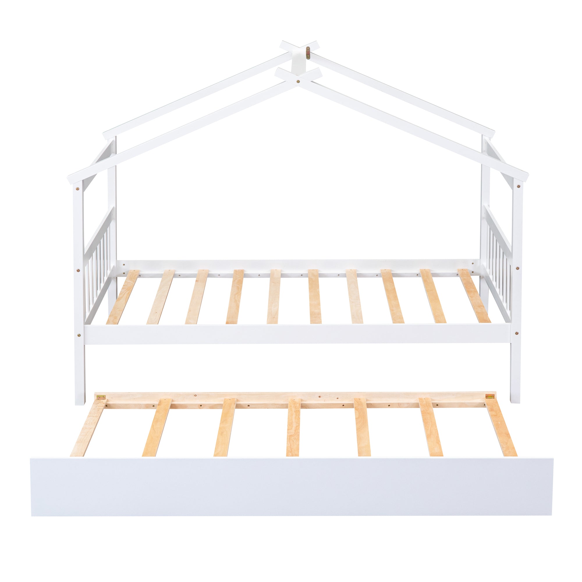 Twin Size Wooden House Bed with Twin Size Trundle, White - Atlantic Fine Furniture Melbourne FL