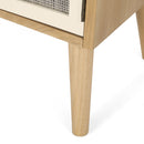 Contemporary End Table With Rattan Accents And Tempered Glass - Natural / White