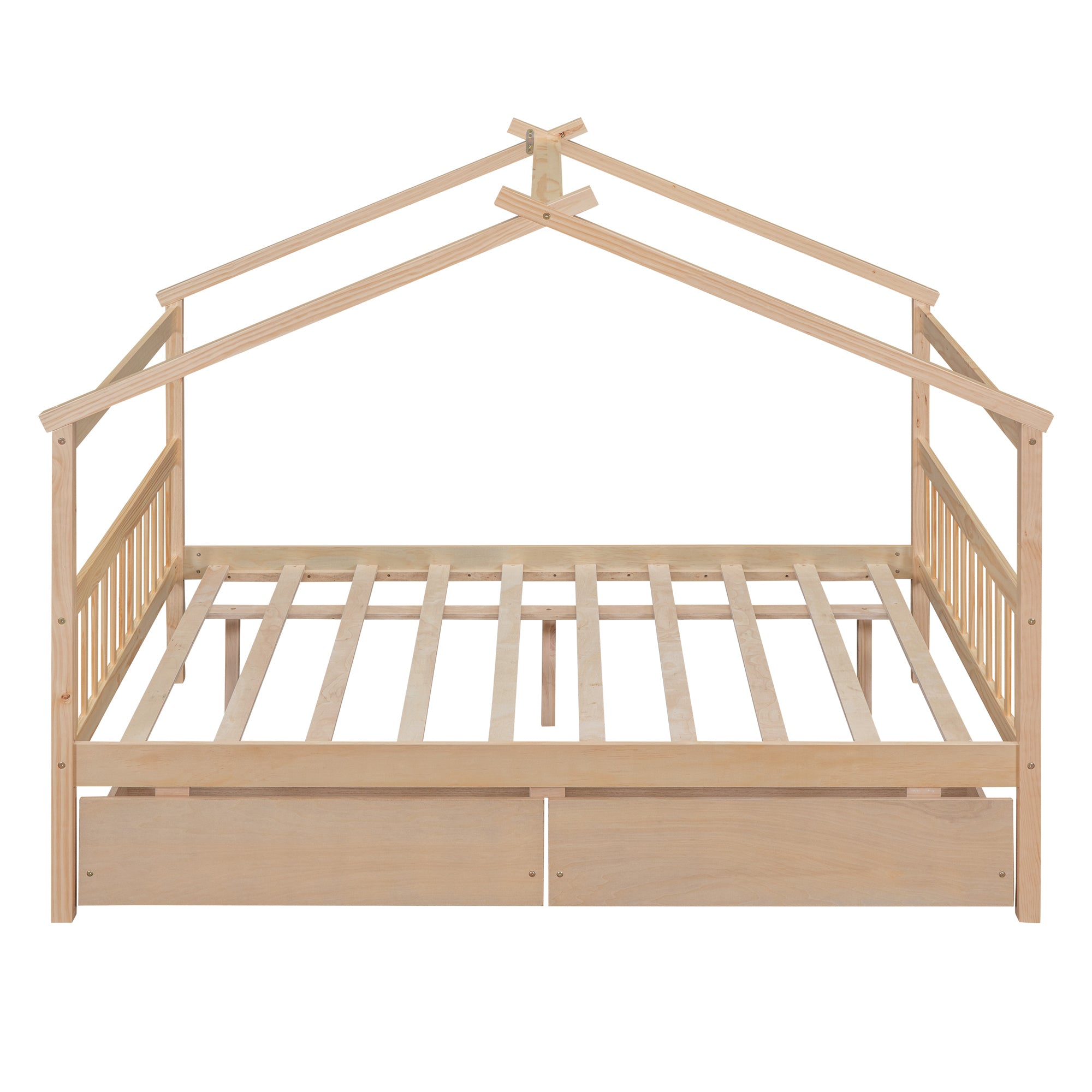 Full Size Wooden House Bed with Drawers, Natural - Atlantic Fine Furniture Melbourne FL