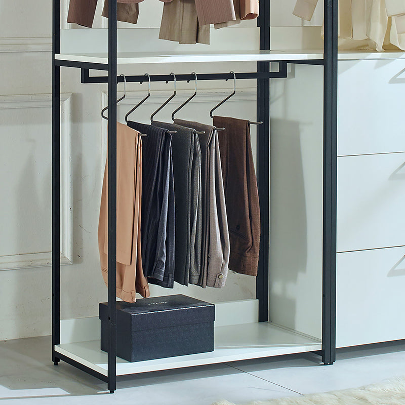 Fiona - Freestanding Walk In Wood Closet System, Metal Frame Melamine - White