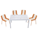 4 Piece Set Of Modern Striped Color- Blocking Single Chairs With Long Table