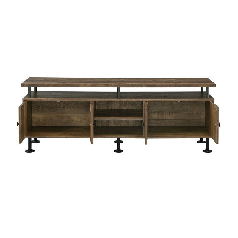 Ensata II - TV Stand - Rustic Oak & Black Finish