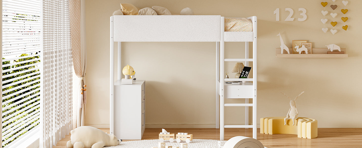 Full Size Teddy FleeceLoft Bed Wood Bed, White - Atlantic Fine Furniture Melbourne FL