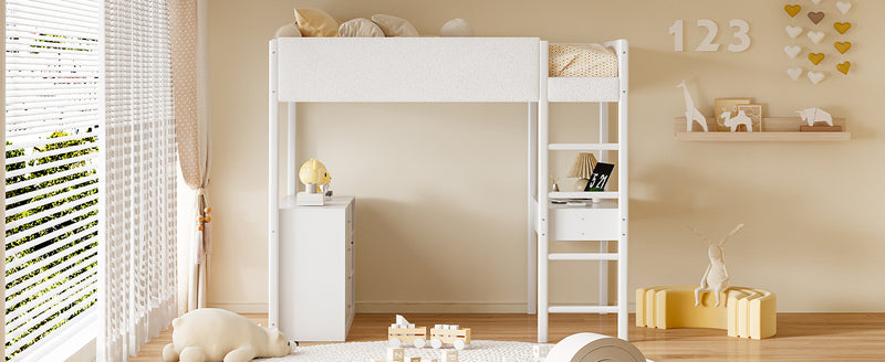 Full Size Teddy FleeceLoft Bed Wood Bed, White