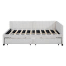 Full Size Upholstered Daybed with 2 Storage Drawers Sofa Bed Frame No Box Spring Needed, Linen Fabric (Beige)