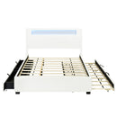 Queen Size Upholstered Platform Bed with LED Frame, with Twin  XL Size Trundle and 2 drawers, Teddy Fleece, White
