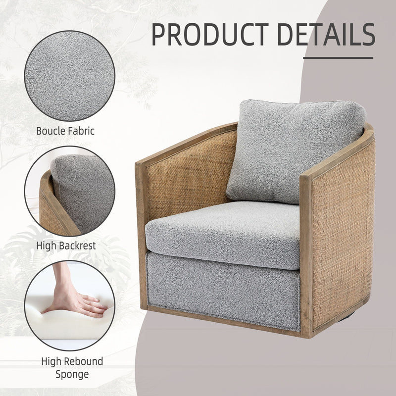 Barrel, Comfy Round Accent Sofa Chair With 360 Degree Swivel, Leisure Arm