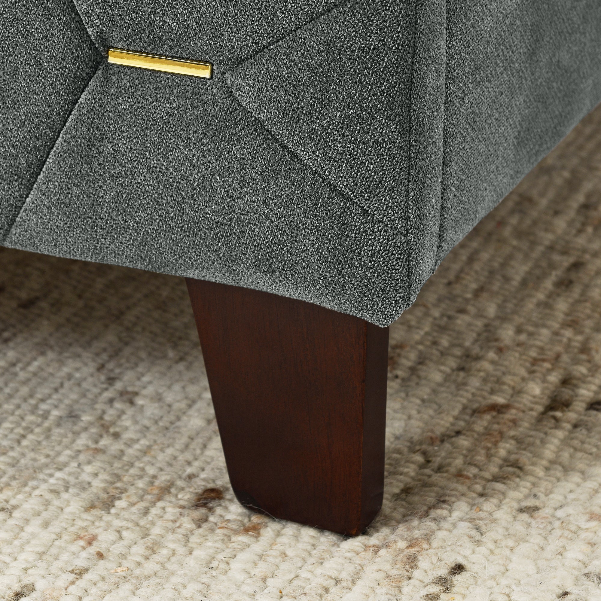 Full Size Bed Frame, Shelf Upholstered Headboard, Platform Bed with Outlet & USB Ports, Wood Legs, No Box Spring Needed, Easy Assembly, Grey