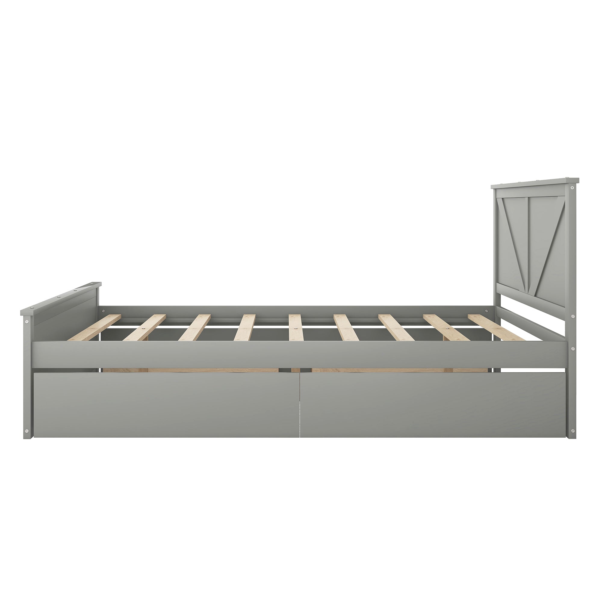 Queen Size Wooden Platform Bed with Four Storage Drawers and Support Legs, Gray - Atlantic Fine Furniture Melbourne FL