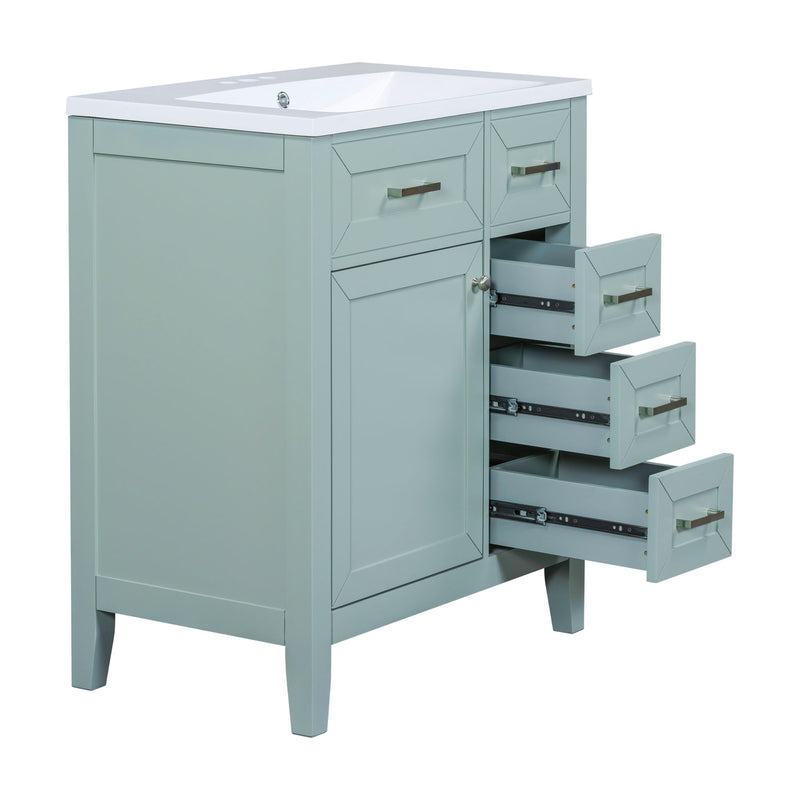 30" Bathroom Vanity With Sink Combo, Bathroom Cabinet With Drawers - Green
