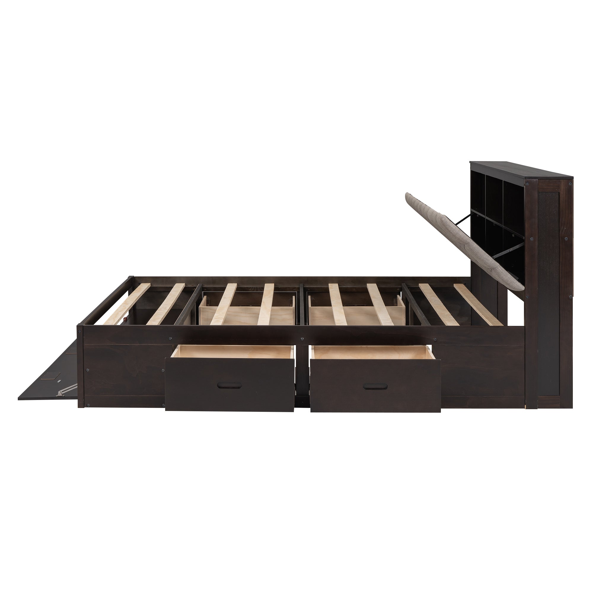 Wood Queen Size Platform Bed with Storage Headboard, shoe rack and 4 drawers,Espresso - Atlantic Fine Furniture Melbourne FL