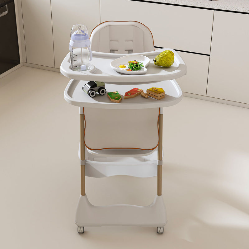 Adjustable Baby High Chair 0-6 Years, Portable Infant Feeding Seat With Safety Belt, Silent Lockable Wheels