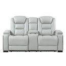 Power Console Loveseat With Power Headrest USB LED And Bookshelf Arms - Grey