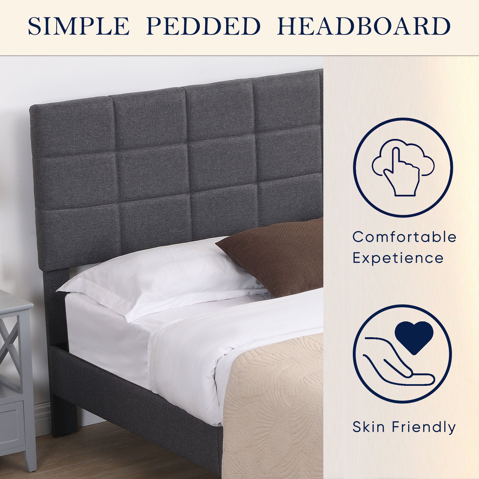 Full Size Platform Bed Frame with Fabric Upholstered Headboard and Wooden Slats, No Box Spring Needed/Easy Assembly, Grey - Atlantic Fine Furniture Melbourne FL
