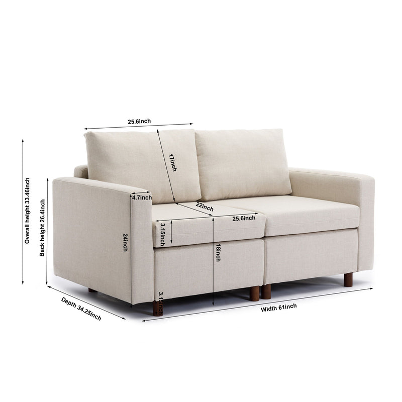 2 Seat Module Sectional Sofa Couch With 2 Ottoman For Living Room, Seat Cushion And Back Cushion Non-Removable And Non-Washable