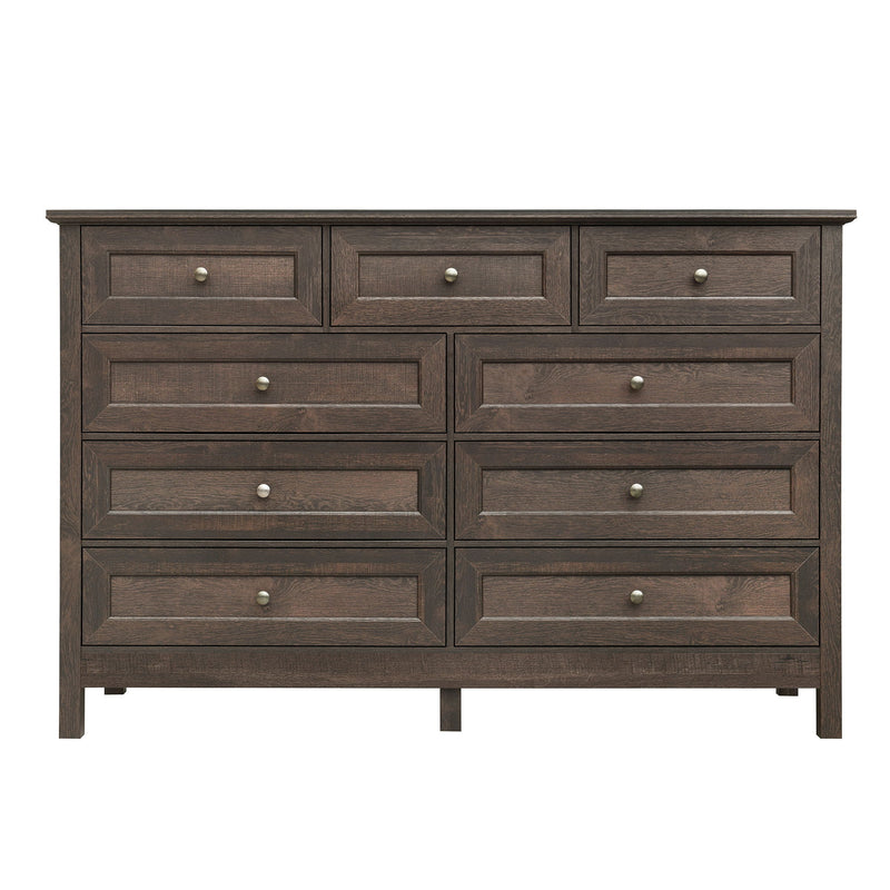 Rustic Storage Dresser With 9 Drawers And Silver Handle