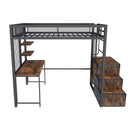 Heavy Duty Full Loft Bed With Desk & USB Charging Metal Frame With Storage Drawers And Staircase - Black