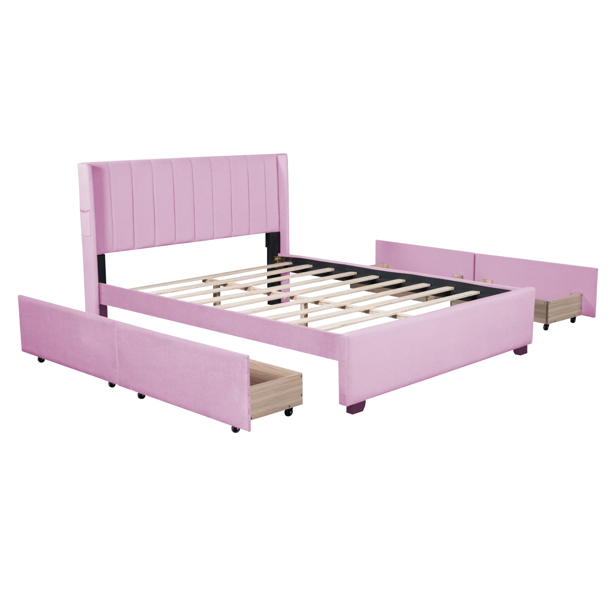 Queen Size Upholstered Bed with 4 Drawers, Pink - Atlantic Fine Furniture Melbourne FL