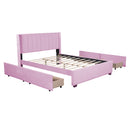 Queen Size Upholstered Bed with 4 Drawers, Pink