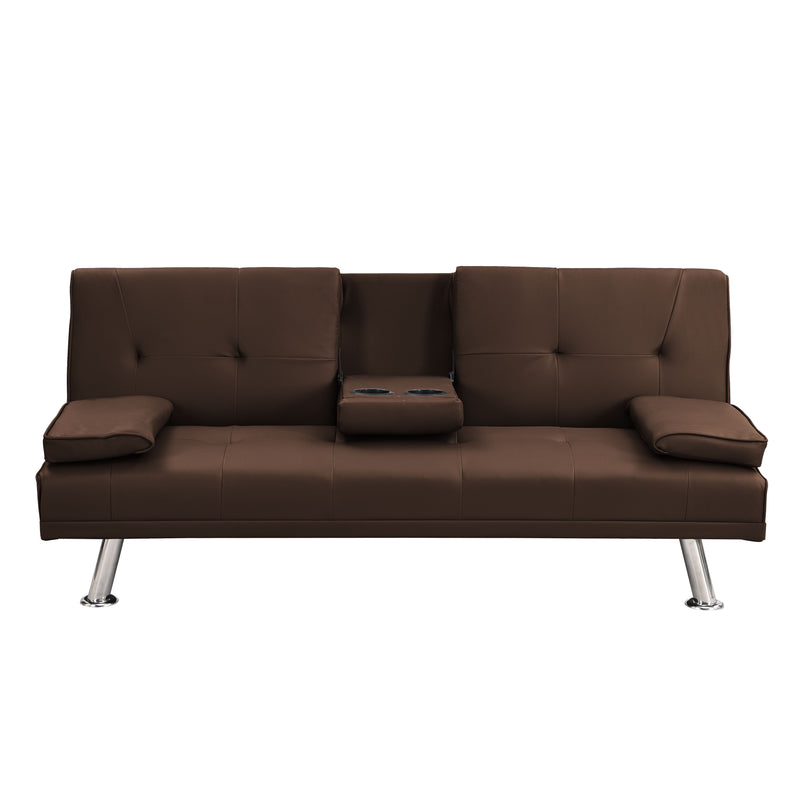 Futon Sofa Bed With Armrest Two Holders Wood Frame, Stainless Leg