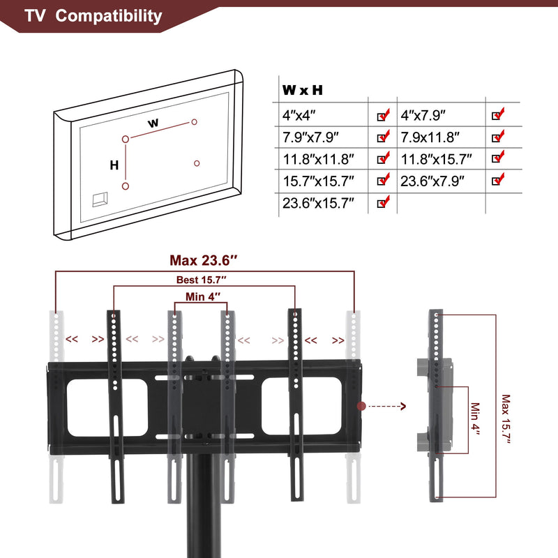 43.3" Multi-Function TV Stand Height Adjustable Bracket Swivel 3 Tier - Black