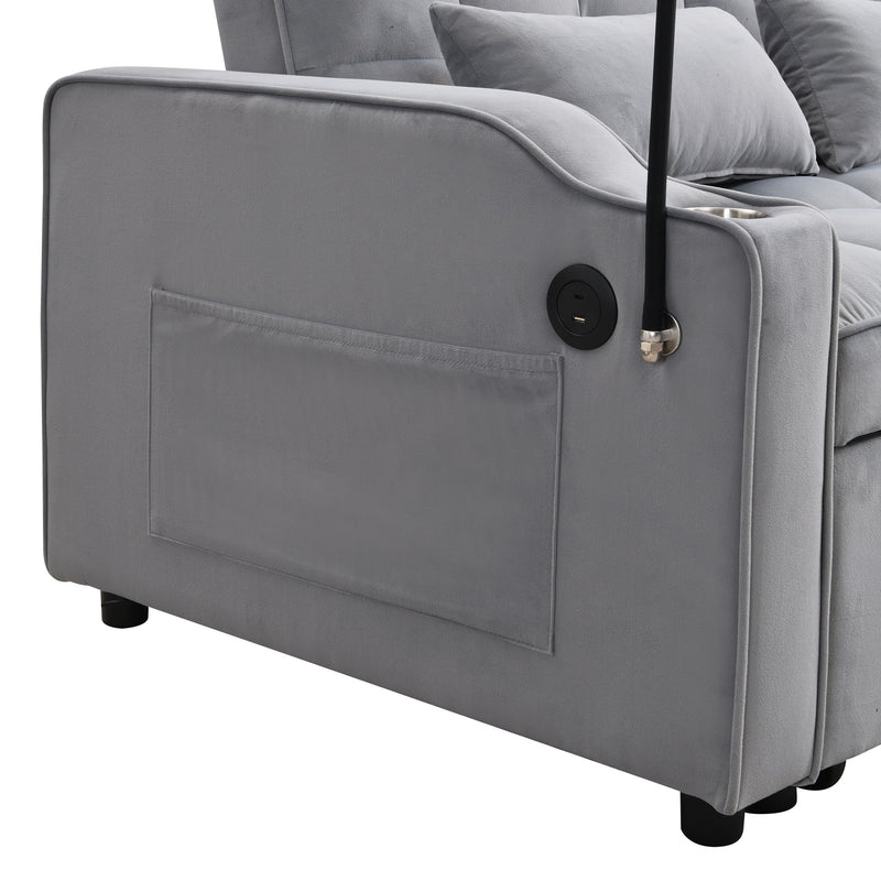 Modern Velvet Loveseat Futon Sofa With Pullout Bed, Adjustable Reclining Backrest, Toss Pillows