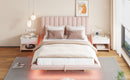 Upholstered Floating Hydrualic Platform Bed With LED Light And USB Port