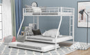 Twin over Full Bed with Sturdy Steel Frame, Bunk Bed with Twin Size Trundle, Two-Side Ladders, White(OLD SKU:MF194424AAK)