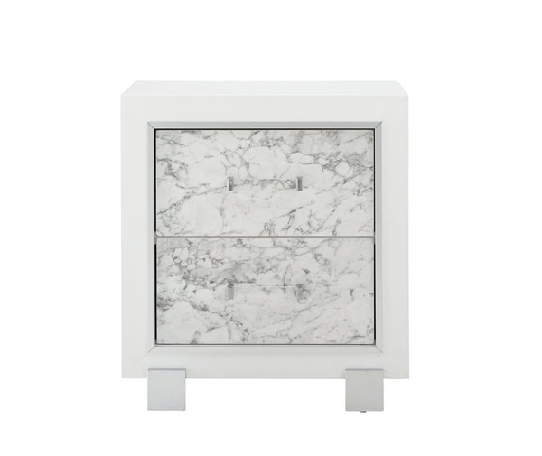 Skye - Marble Nightstand - White