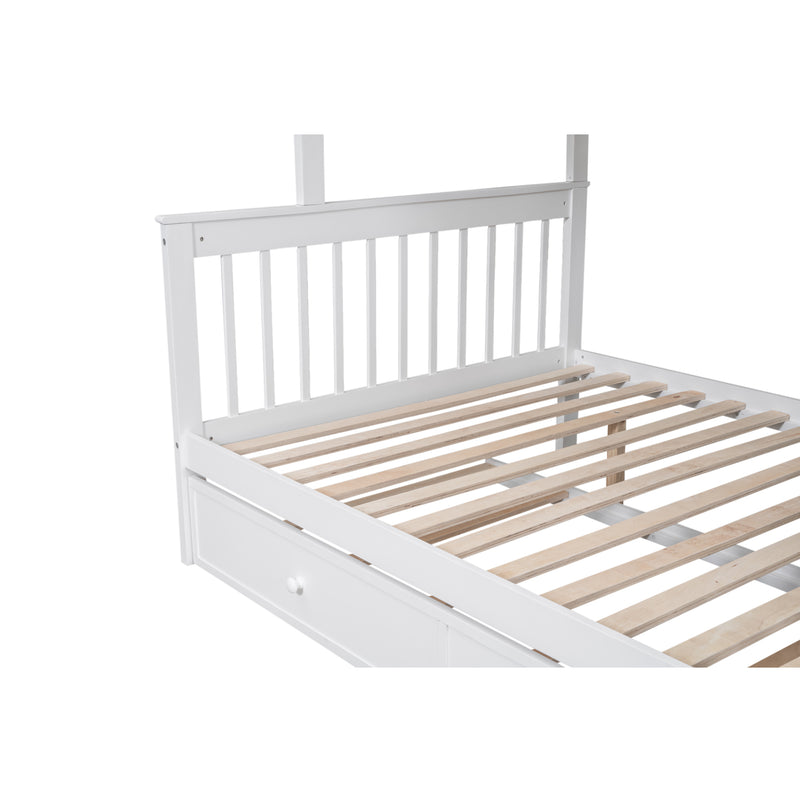 Twin-Over-Full Bunk Bed with Twin size Trundle, Storage and Guard Rail for Bedroom, Dorm, for Adults, White(OLD SKU :LT000119AAK)