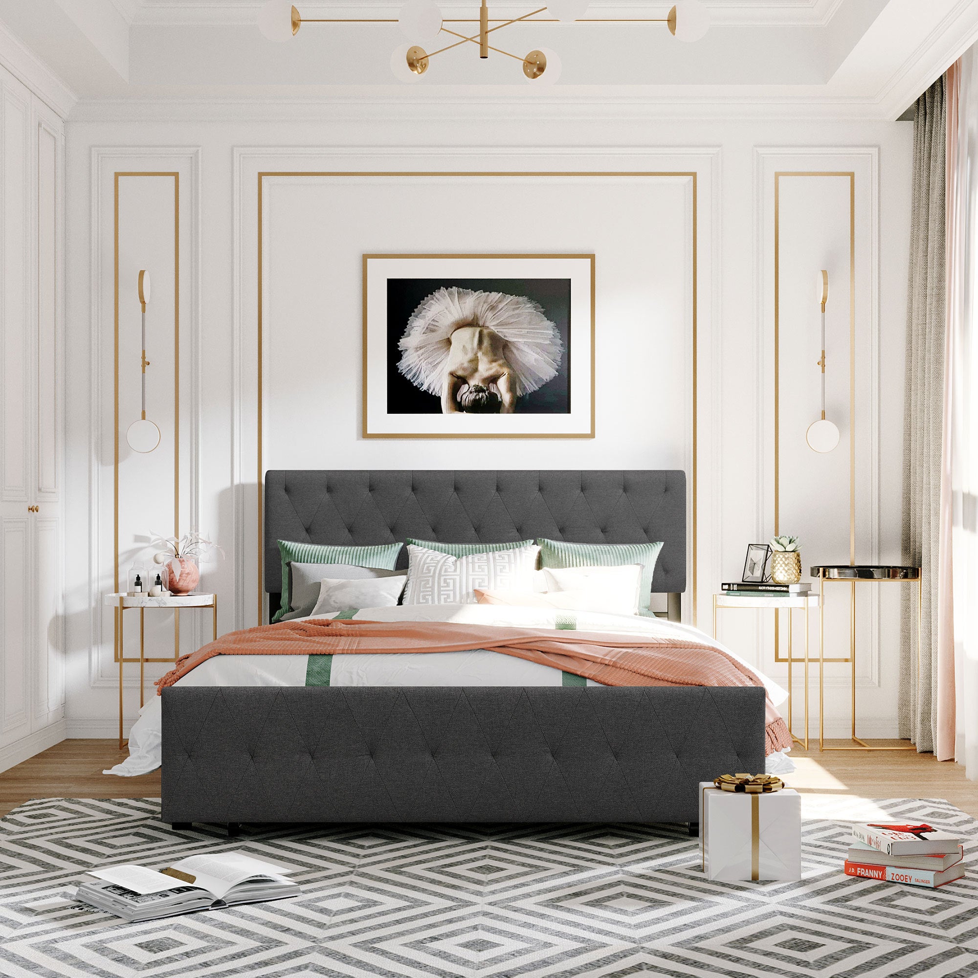Queen Size Storage Bed Metal Platform Bed with a Big Drawer - Gray - Atlantic Fine Furniture Melbourne FL