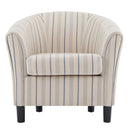 Modern Barrel Fabric Striped Barrel Chair With Channel Stitching - Beige / Blue Stripe