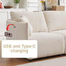 Modern Minimalist Corduroy Combination Sofa With 2 Comfort Cushions With USB & C Charging Ports