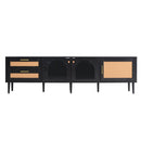 Rattan TV Stand With 3 Cabinets & 2 Drawers, Rattan-Inspired Media Console Table For Tvs Up To 80'', LED Light Entertainment Center, TV Cabinet For Living Room - Black
