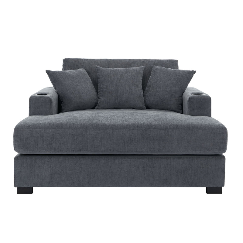 Oversized Chaise Lounger Modern Style Sofa Couch, With Pillows, Charge Station & Cup Holders