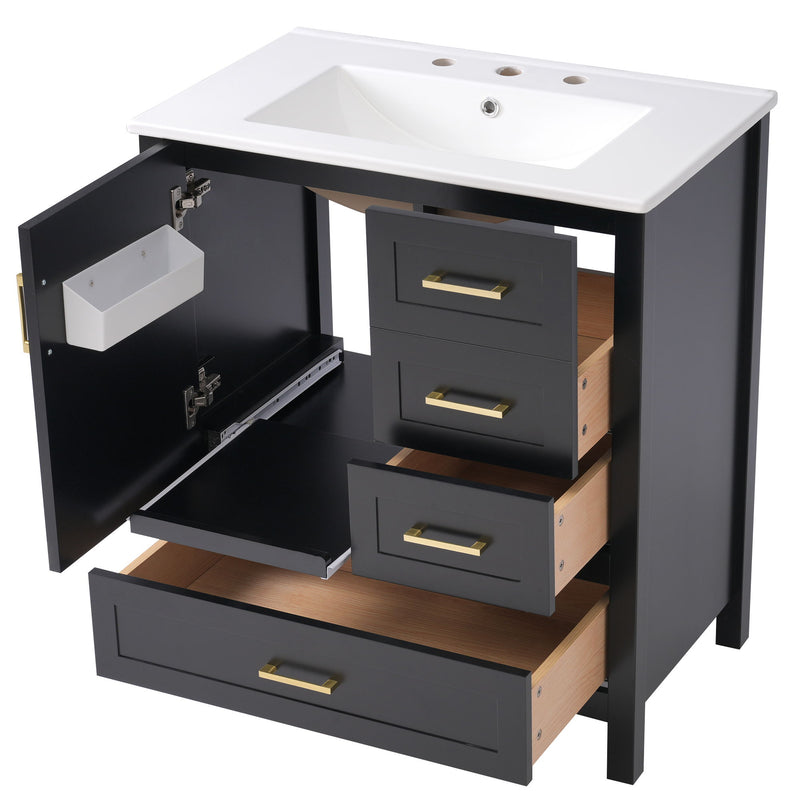 Modern Bathroom Vanity With Ceramic Sink, Solid Frame And Storage Solutions