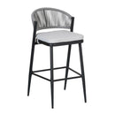 Outdoor Bar Height Metal Frame Counter Stools With Scallop Shaped Backrest & Water Resistant Cushions