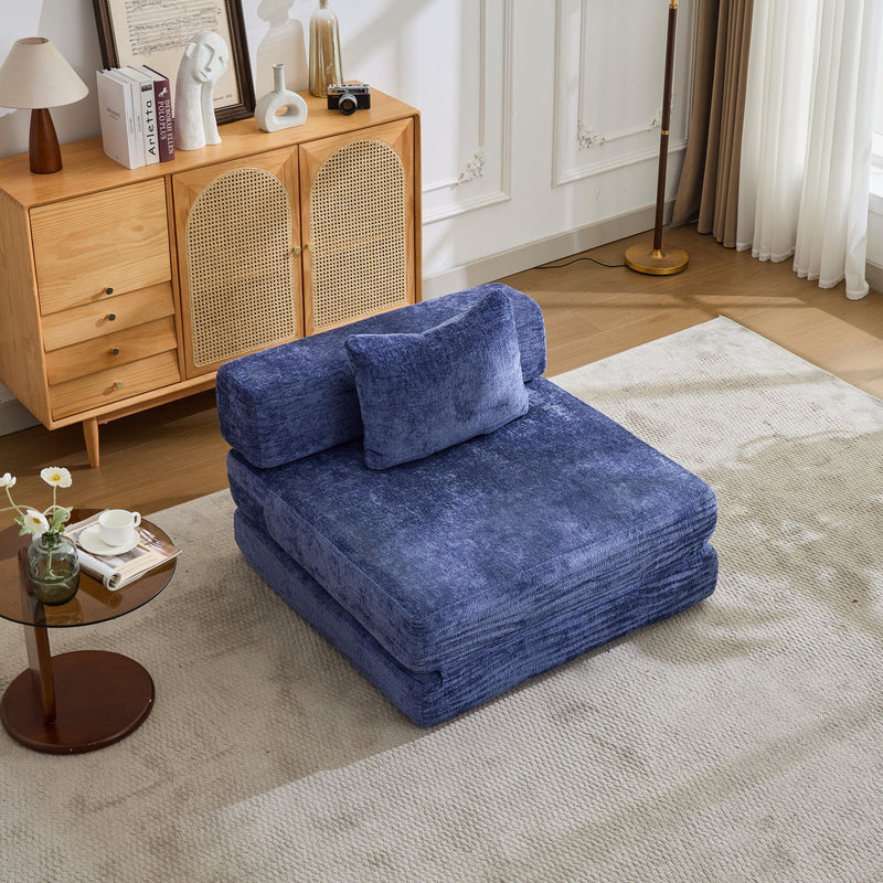 Convertible Floor Sofa Bed With Fixed Shape Frame For Living Room - Dark Blue