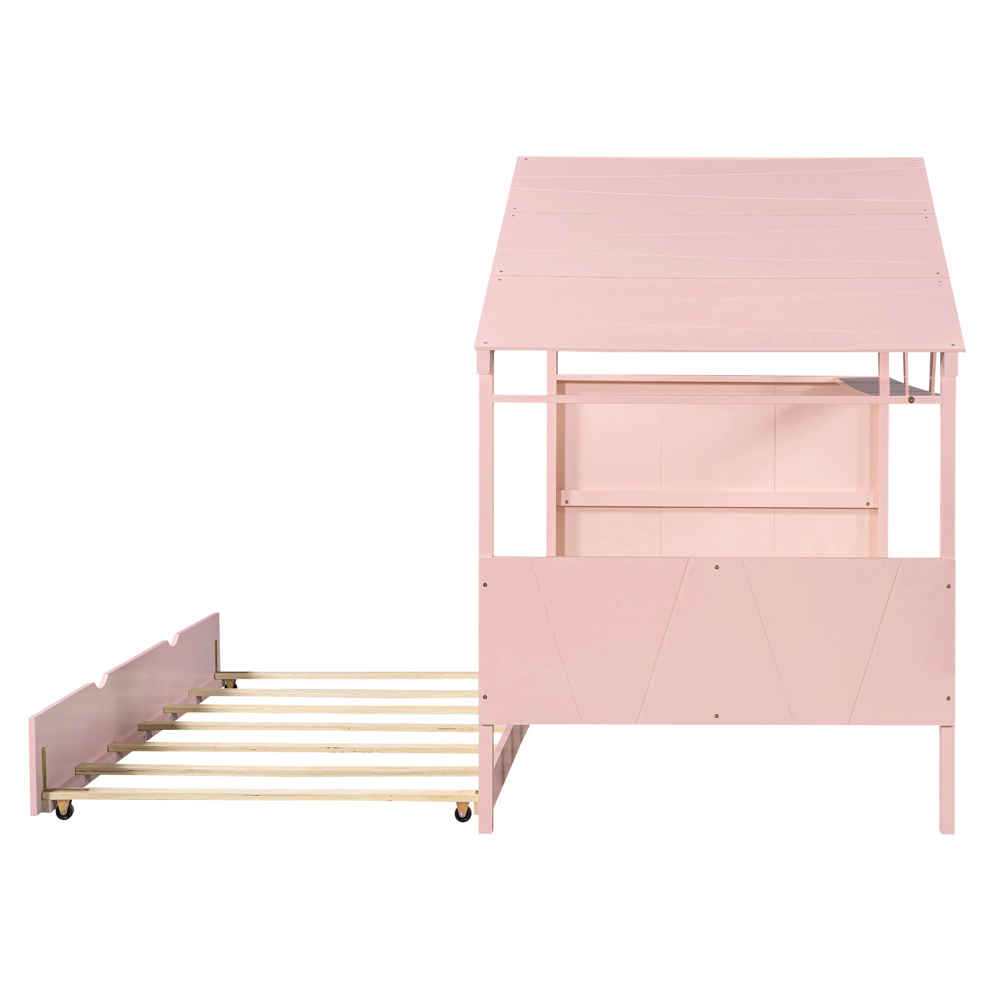 Wood Twin Size House Bed with Trundle and Storage, Pink - Atlantic Fine Furniture Melbourne FL