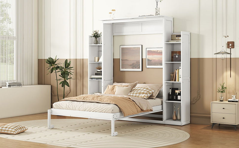 Wall Murphy Bed With Shelves And LED Lights