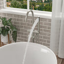 Freestanding Bathtub Faucet Floor Mount Tub Filler With Swivel Gooseneck Spout And Cylinder Handheld