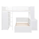 Loft Bed With A Twin Size Standalone Bed, Shelves, Desk, And Wardrobe