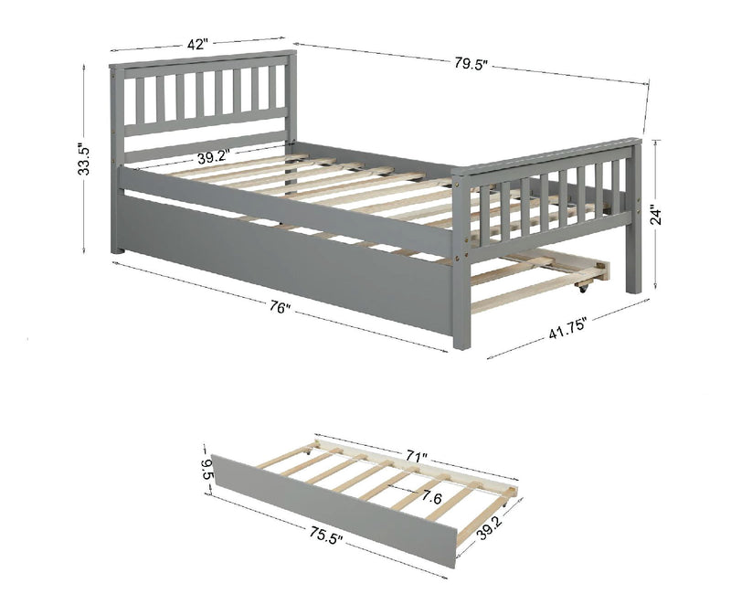 Twin Bed With Trundle, Platform Bed Frame With Headboard And Footboard, For Bedroom Small Living Space, No Box Spring Needed