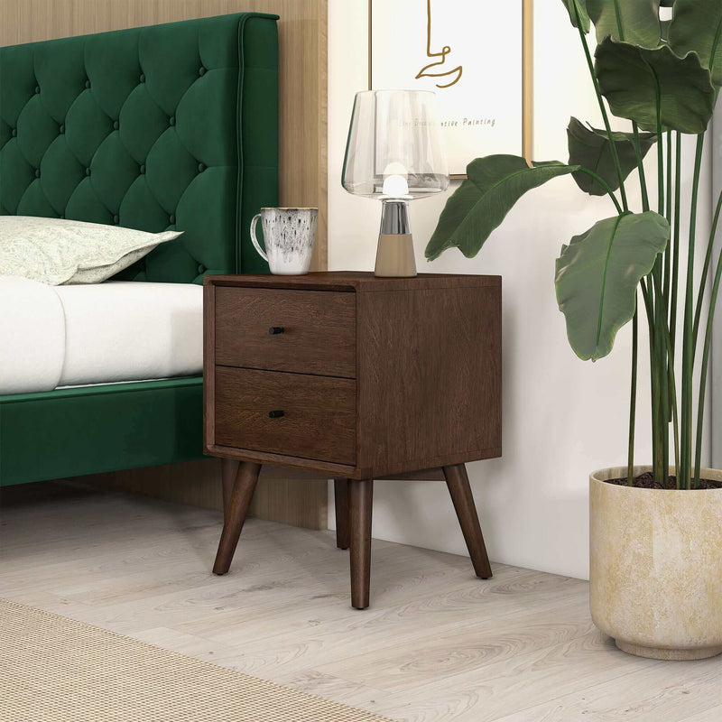 Caroline - Mid-Century Modern Style White Night Stand 2 Drawer