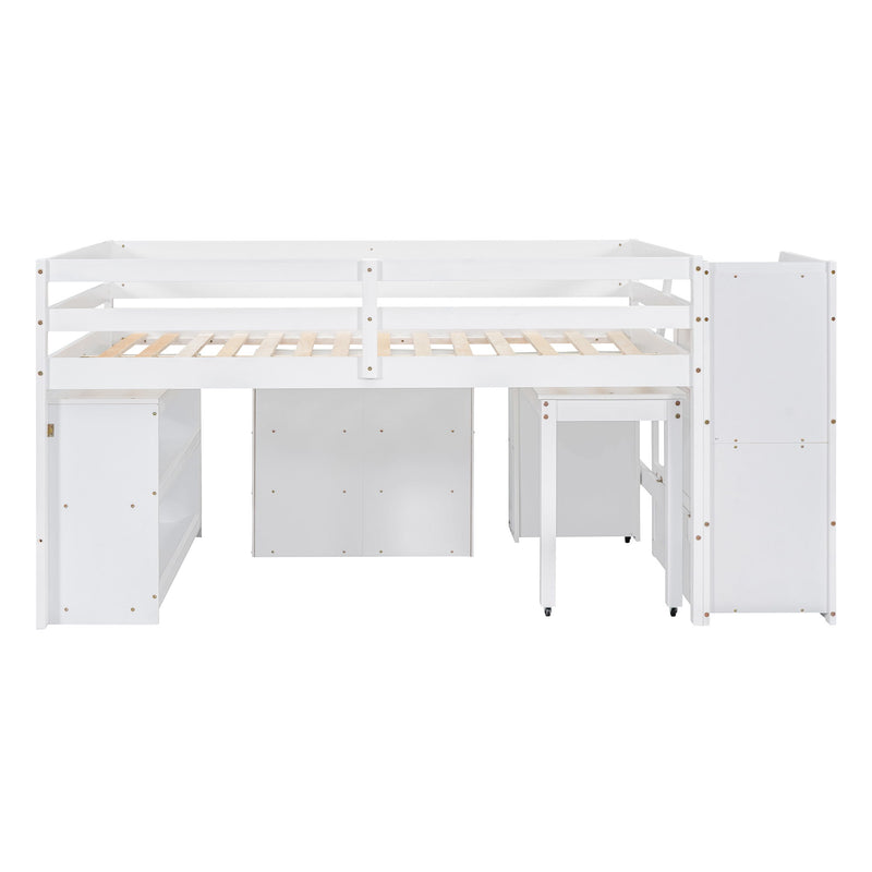 Loft Bed With Retractable Writing Desk And 3 Drawers With Storage Stairs And Shelves